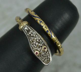 Early Victorian 15 Carat Gold Ruby Diamond Enamel Snake Ring