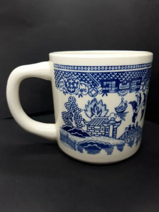 Vintage Blue & White Japanese Decorated Coffee Mug Made In Usa