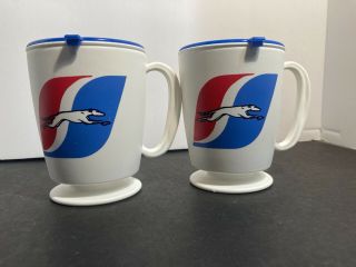 2 Vintage 1970s GREYHOUND BUS Travel Coffee Cup with Lids Mug 3