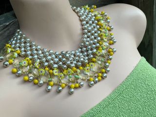 Vintage Miriam Haskell Glass Baroque Pearl Crystal Art Glass Collar Bib Necklace