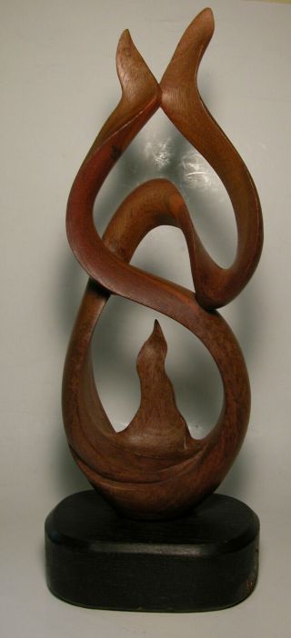 Mid Century Modern Bimorphic Carved Wood Sculpture Luis Potosi Ecuador 1975