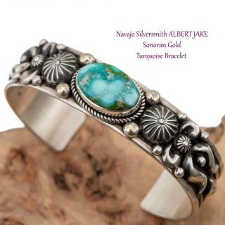 Albert Jake Turquoise Bracelet Sonoran Gold Sterling Silver Navajo Old Stl Mens