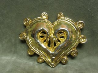 Vintage Signed Christian Lacroix Gold Tone Heart Shaped Pin Brooch Loop Edge