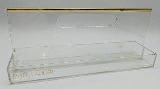 Vintage Estee Lauder Makeup Tote / Tray / Holder Clear Lucite & Gold 12 " X 3.  5 "