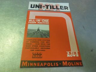 Vintage 1941 Minneapolis Moline Uni - Tiller Brochure