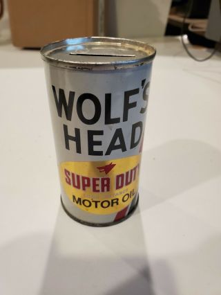 Vintage Wolfs Head Motor Oil Can Coin Bank -