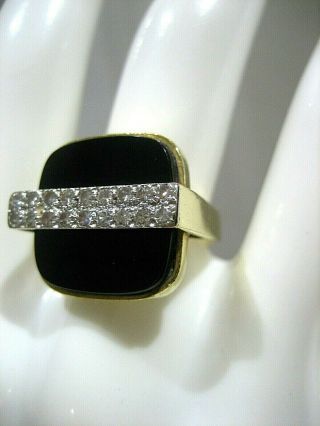 Estate Vintage 18k Yellow Gold Diamond Onyx Art Deco Style Ring Size 6.  25