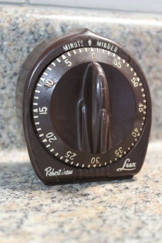 Vintage Robertshaw Lux Minute Minder Kitchen Egg Timer Atomic Rocket Knob Brown