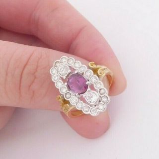 18ct Gold Ruby Diamond Ring,  Victorian Style Large Cluster
