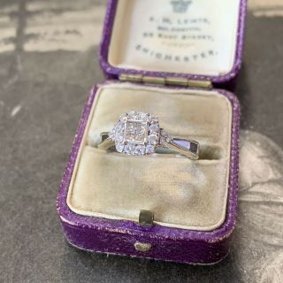 9ct White Gold Princess Cut Diamond Halo Cluster Ring 0.  40ct Art Deco Style Uk M