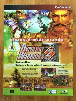 Dynasty Warriors 2 Playstation 2 Ps2 2001 Vintage Print Ad/poster Official Art