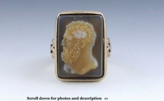 C1870s - 1880s Victorian Hardstone Carved Cameo Of Greco - Roman Man 14k Rose Gold