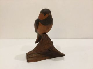 John Nelson Hand Carved Wood Bird Figurine Sculpture On Driftwood Base 6hx2dx4.  5