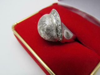14k Solid White Gold 7 Diamond Florentine Finish Retro Design Ladies Ring Size 7