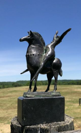 Exquisite & Rare Modernist Bronze Sculpture Of A Nude Lady On Horseback - Signed