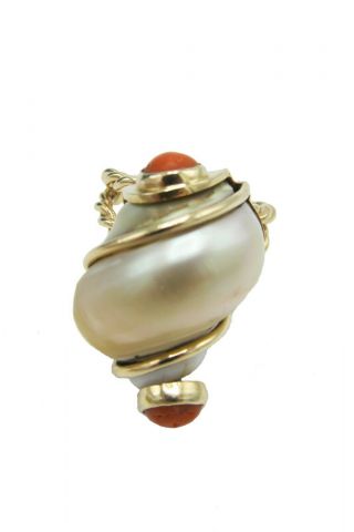 Rare Vintage Seaman Schepps 14K Gold Turbo Shell and Coral Ring 4