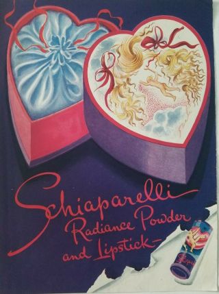 1945 Schiaparelli Radiance Powder And Lipstick Vintage Salvador Dali Art Ad