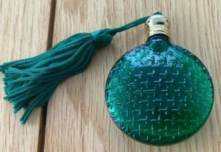 Vintage Green Glass Perfume Scent Bottle With Screw Top And Tassels 5cm Dia