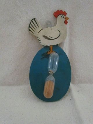 Vintage Wood Cutout Of A Chicken & Egg Wall Plaque With Attached Egg Timer
