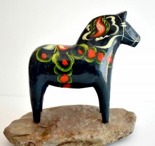 Vintage Swedish Wooden Dala Horse G.  A.  Olsson Hand Carved & Painted - Old Label