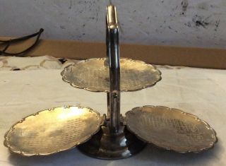 Vintage Silverplated Folding 3 Tier Serving Tray Buffet Handle