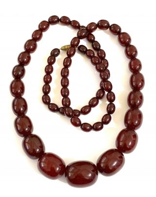 Rare Huge Vintage Art Deco Cherry Amber Bakelite Bead Necklace - 75 Grams