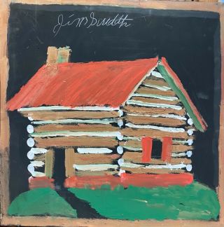 Jimmy Lee Sudduth Famous Artist Vintage Log Cabin Folk Art Mud Painting
