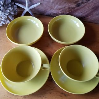 Melmac Aztec Set Of 2 Cups & Saucers Yellow With 2 Snack Bowls Melamine