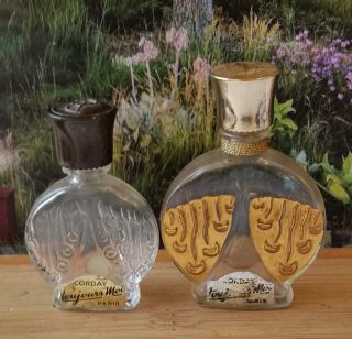 Vintage Toujours Moi By Corday Paris Empty Perfume Bottles 1/4 & 1/8 Fl Oz