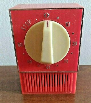 Vintage Red Kitchen Timer,  Music Box Plays Plastic Marked Made In Japan 61