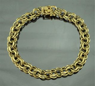 Lovely Vintage 14k Solid Yellow Gold Double Curb Link 7 1/2 " Charm Bracelet L@@k