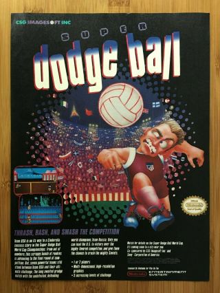 Dodge Ball Nes Nintendo 1990 Vintage Print Ad/poster Authentic Retro Art