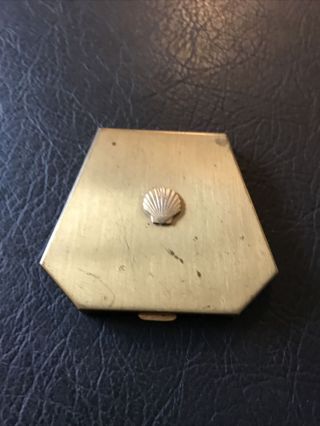 Vintage Gold Tone Powder Compact With Seashell