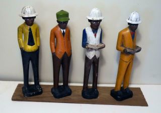 1960s Group 4 Folk Art Wood Carved Painted African American Figures