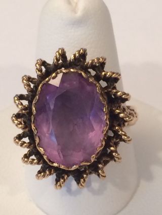Vintage Amethyst 18k Gold Ring Oversized With Magnificent Ropework.  Size 9