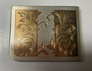 Vintage Elgin American Gold Tone Etched Powder Puff Compact With Mirror