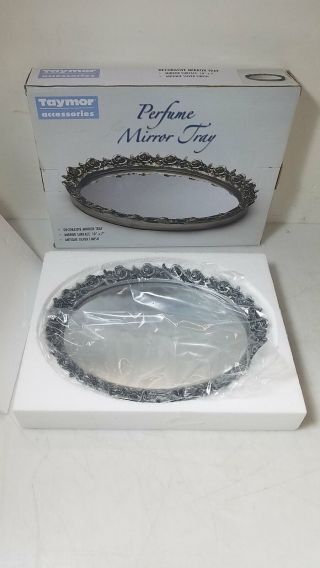 Iob Decorative Perfume Mirror Tray,  Antique Silver Finish