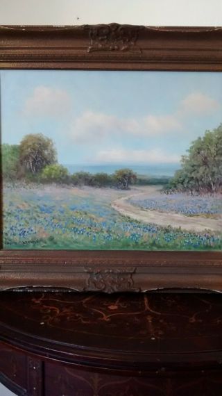 Pedro Lazcano (1909 - 1970) " Bluebonnets " Texas Listed Artist Oil Painting - Nr