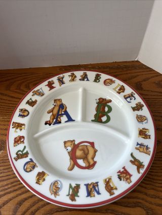 Vintage 1994 Tiffany & Co Alphabet Abc Bears Porcelain Baby Divided Plate 8.  5 " D