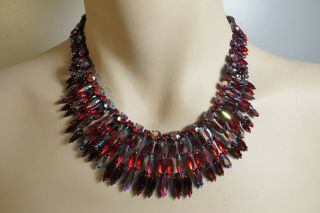 Stunning Vintage Sherman Rhinestones Red Siam Japanned Necklace & Earrings Set