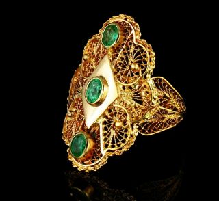 Vintage Estate Fine Natural 1.  0ct Colombian Emerald Solid 18k Gold Filigree Ring