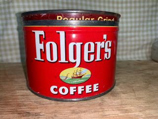 Vintage Folgers Mountain Grown Regular Grind Coffee Can Wind Key Can