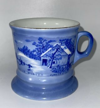 Vintage Currier & Ives The Old Homestead In Winter Cup Shaving Mug Blue