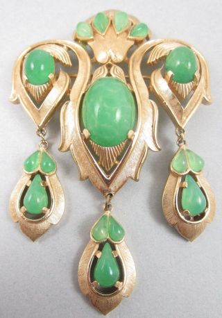 Alfred Philippe For Trifari “jewels Of India” Dangling Faux Chrysoprase Pin