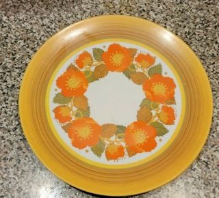 Vintage Set Of 3 Orange & Yellow Floral Melamine? Plates,  Unbranded 3