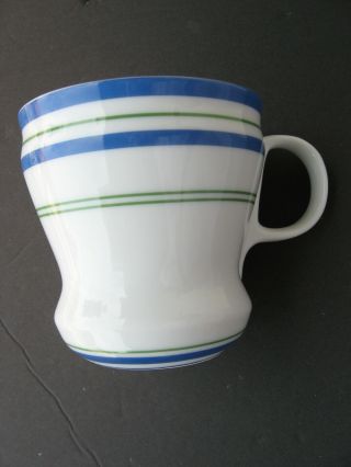 Vintage Starbucks Coffee Mug Cup 2007 Green/blue Stripe 12 Oz.