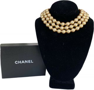 Jackie O Auth Chanel Triple Strand Gripoix Cc Logo Pearl Strass Crystal Necklace