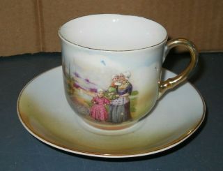 Vintage Fine China Tea Cup Saucer Set Germany Lady W/ Children Ships Picture