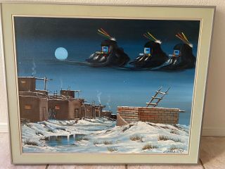 1981 J - Yazzie Oil Painting Canvas 22”x28” Framed.  Signed Front And Back
