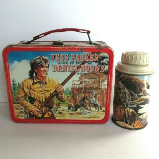 Vintage 1965 Fess Parker Daniel Boone Tv Show Metal Lunch Box W/ Thermos